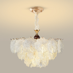 Scalloped rosette textured-glass chandelier with clear faceted drops