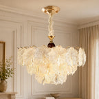 Scalloped Rosette Glass Chandelier styled in a warm ivory interior