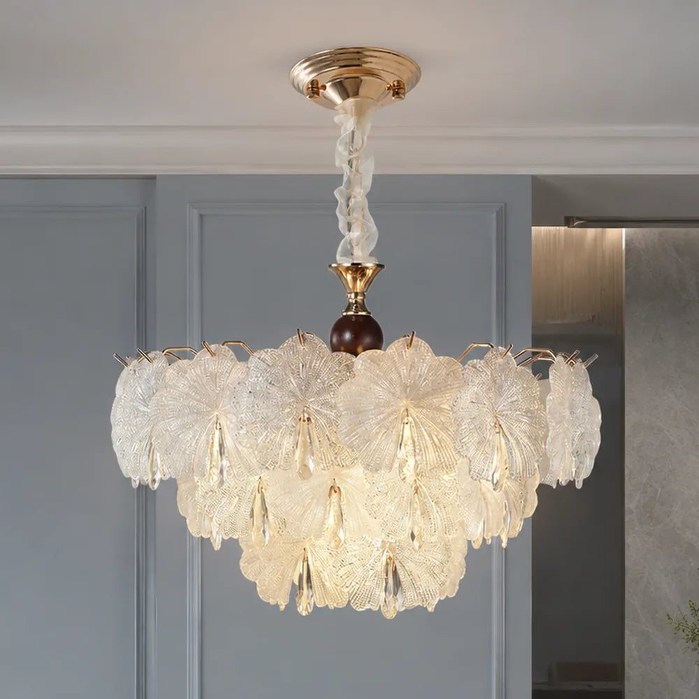 Scalloped Rosette Glass Chandelier styled in a cool hotel interior
