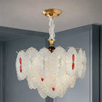 Rosette Glass Chandelier with Ruby Accents styled in a cool hotel interior