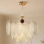 Veined Glass Leaf Chandelier styled in a warm ivory interior