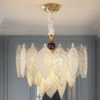 Veined Glass Leaf Chandelier styled in a cool hotel interior