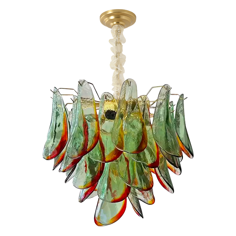 Murano-Style Glass Chandelier — Model 5680, Natural copper with Green and red finish option