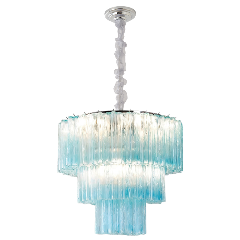 Murano-Style Glass Chandelier — Model 5682, Chrome with Sky blue finish option