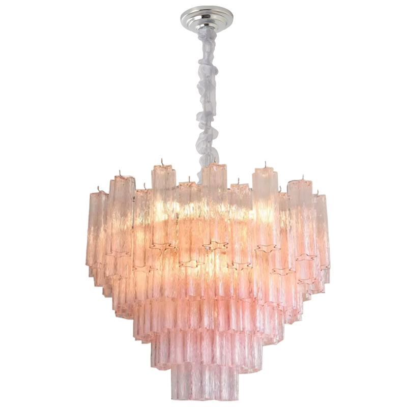 Murano-Style Glass Chandelier — Model 5683, Chrome with Light pink finish option
