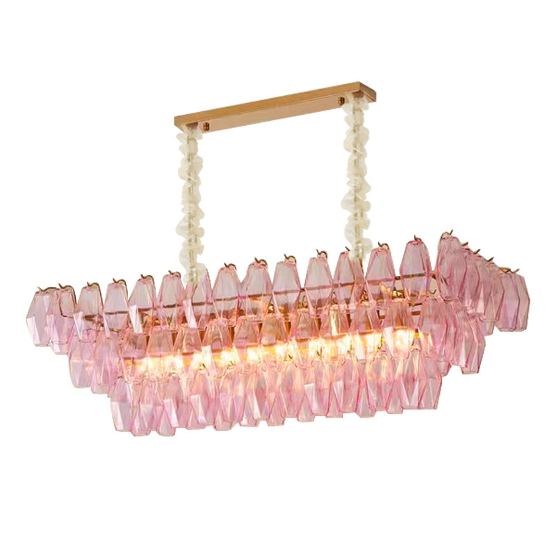 Murano-Style Linear Glass Chandelier — Model 5689 Long Pendant, Natural copper with Pink finish option
