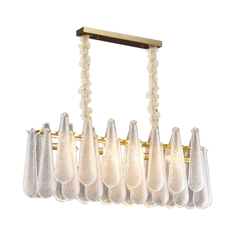Murano-Style Linear Glass Chandelier — Model 5692 Long Pendant, Natural copper finish option