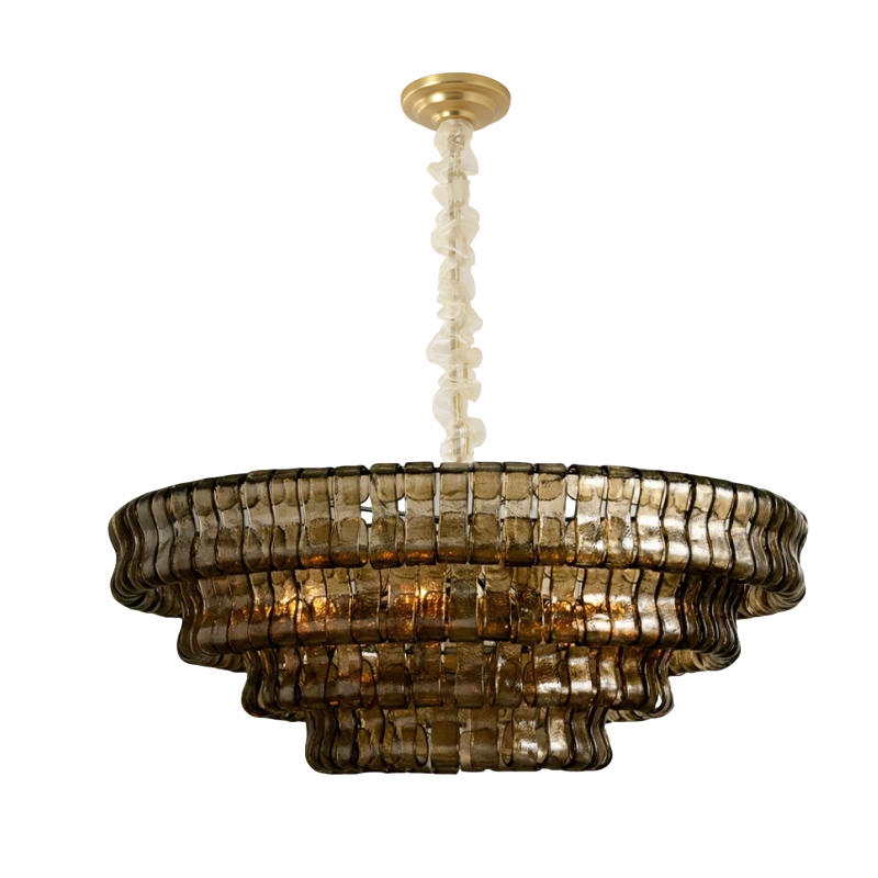 Murano-Style Round Glass Chandelier — Model 5693 Round, Natural copper with Smoke grey finish option
