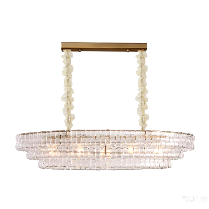Murano-Style Linear Glass Chandelier — Model 5693 Long Pendant, Natural copper with Clear finish option