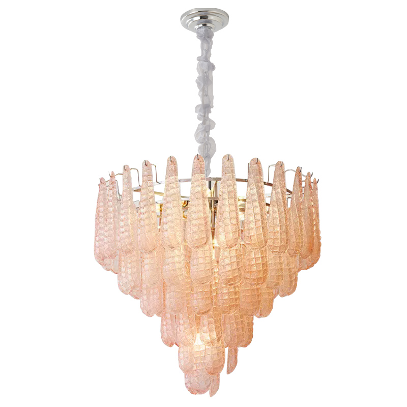 Murano-Style Glass Chandelier — Model 5695, Chrome with Pink finish option