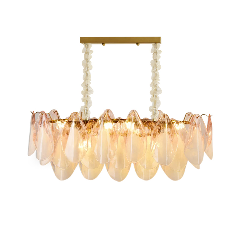 Murano-Style Linear Glass Chandelier — Model 5699 Long Pendant, Natural copper with Pink finish option