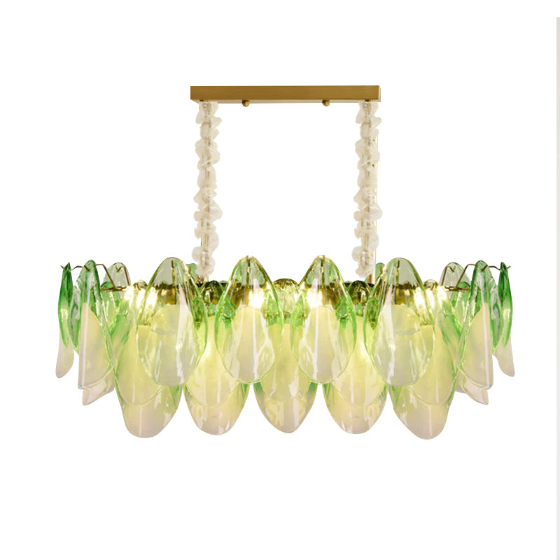 Murano-Style Linear Glass Chandelier — Model 5699 Long Pendant, Natural copper with Green finish option