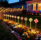 Red and green lollipop stake light 15cm for Christmas garden decor - multi-set scene