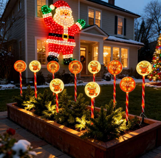 Coke swirl pattern lollipop stake light 15cm outdoor - multi-set scene