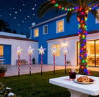 Multicolor Christmas star tube stake light glowing in festive colors - multi-set scene