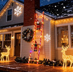 Large Santa Claus climbing an illuminated ladder light on a porch facade - product shot