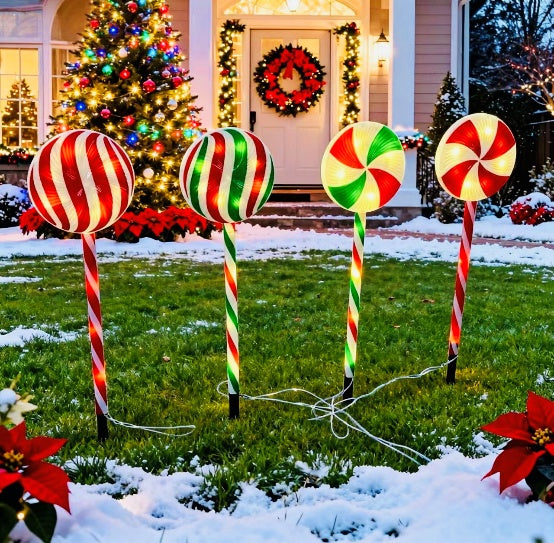 Red and green lollipop stake light 15cm for Christmas garden decor - product shot