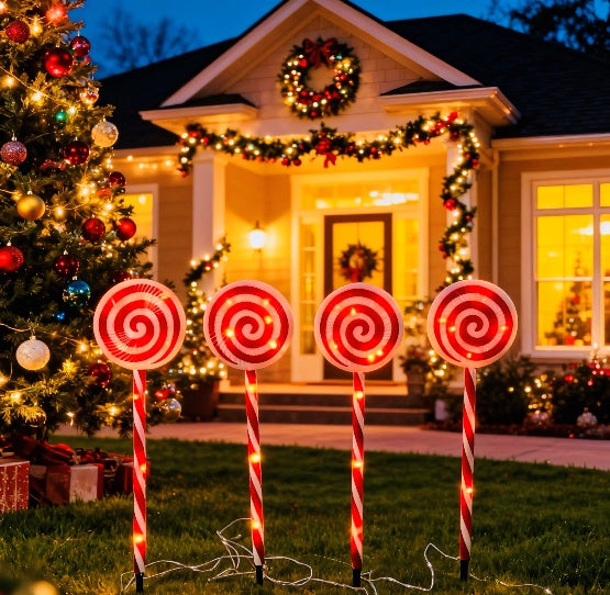 Large red lollipop stake light 18cm glowing warm white - product shot