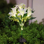 Solar Lily Flower Garden Stake Lights shown as solar garden stake lights for outdoor display