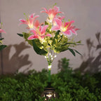 Solar Lily Flower Garden Stake Lights shown as solar garden stake lights for outdoor display
