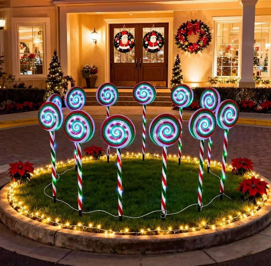 Red green lollipop stake light 18cm variant A outdoor decoration - single-set scene