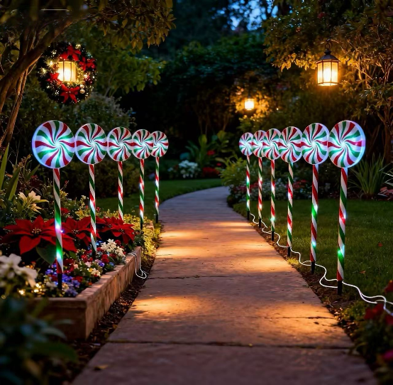 Red green lollipop stake light 18cm variant B outdoor decoration - multi-set scene