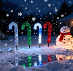 Mixed color tinsel foil candy cane stake light with cool white LEDs - single-set scene