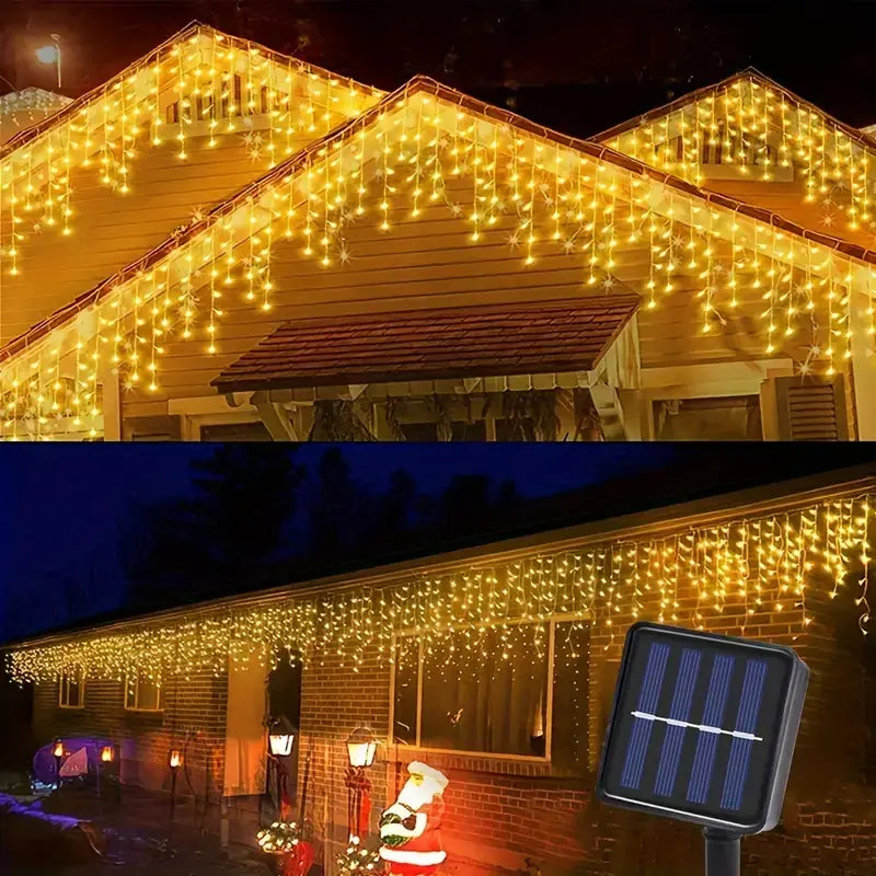 Solar-Lichterkette in Eiszapfenform – Winterliche Beleuchtung für Garten und Terrasse
